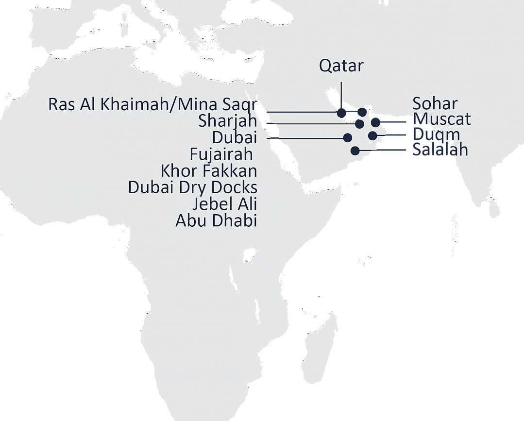 Map over ports Wrist supply to in UAE
