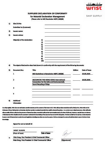 Supplier's declaration of conformity